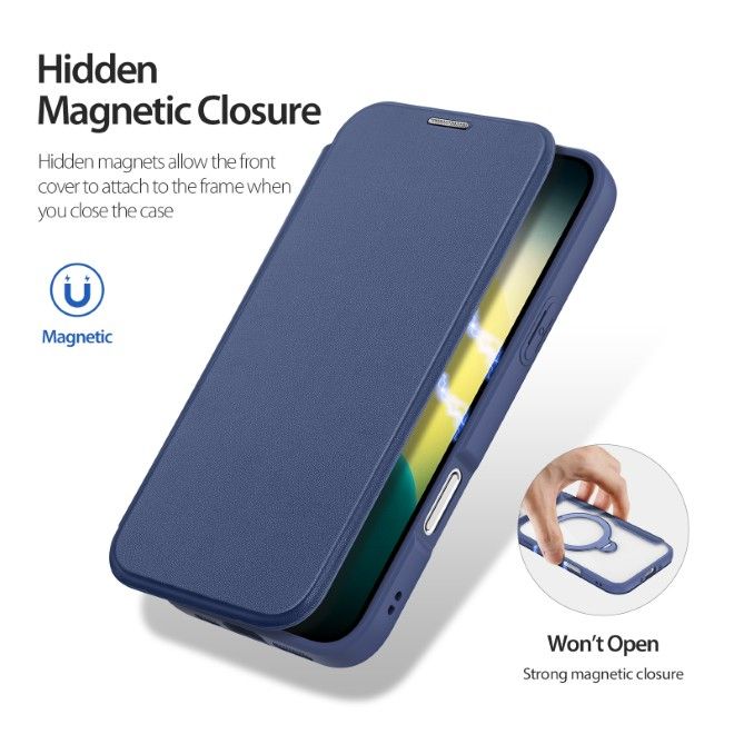 Dux Ducis - iPhone Air Hülle - Leder Bookcover mit Ring Standfunktion - Skin X Pro 360° Ring Stand Series - blau