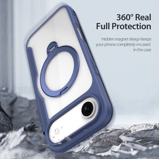 Dux Ducis - iPhone Air Hülle - Leder Bookcover mit Ring Standfunktion - Skin X Pro 360° Ring Stand Series - blau