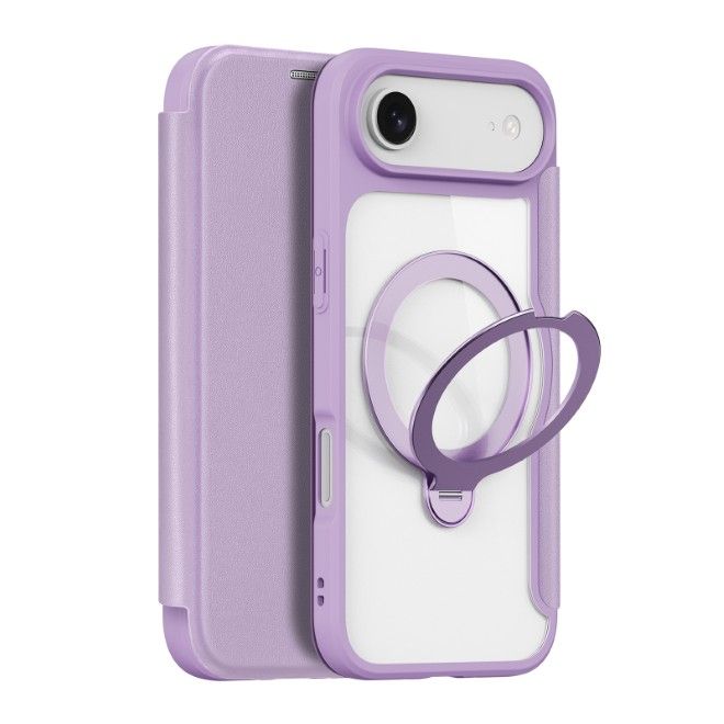 Dux Ducis - iPhone Air Hülle - Leder Bookcover mit Ring Standfunktion - Skin X Pro 360° Ring Stand Series - purpur
