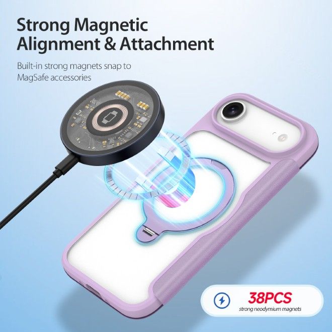 Dux Ducis - iPhone Air Hülle - Leder Bookcover mit Ring Standfunktion - Skin X Pro 360° Ring Stand Series - purpur