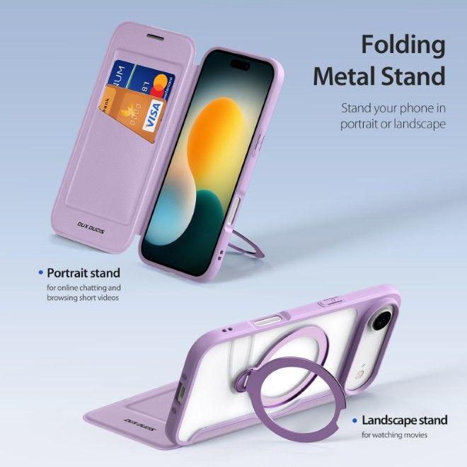 Dux Ducis - iPhone Air Hülle - Leder Bookcover mit Ring Standfunktion - Skin X Pro 360° Ring Stand Series - purpur