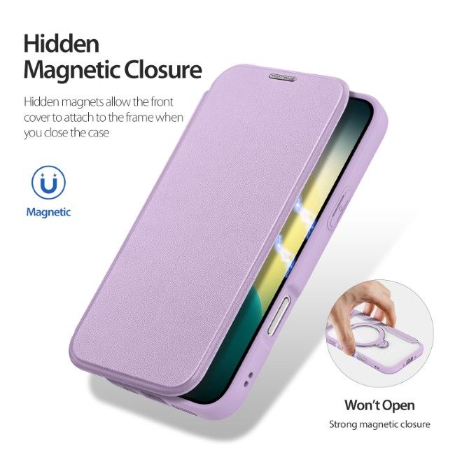 Dux Ducis - iPhone Air Hülle - Leder Bookcover mit Ring Standfunktion - Skin X Pro 360° Ring Stand Series - purpur