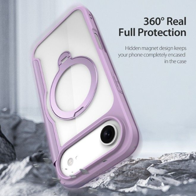 Dux Ducis - iPhone Air Hülle - Leder Bookcover mit Ring Standfunktion - Skin X Pro 360° Ring Stand Series - purpur