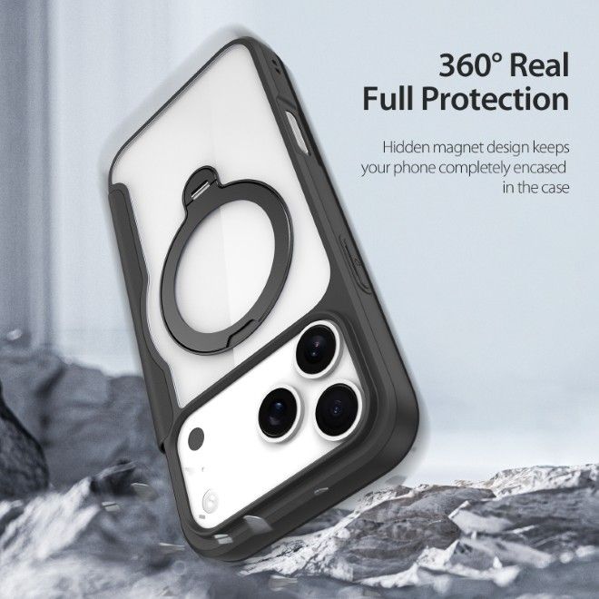 Dux Ducis - iPhone 17 Pro Hülle - Leder Bookcover mit Ring Standfunktion - Skin X Pro 360° Ring Stand Series - schwarz