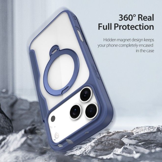 Dux Ducis - iPhone 17 Pro Hülle - Leder Bookcover mit Ring Standfunktion - Skin X Pro 360° Ring Stand Series - blau