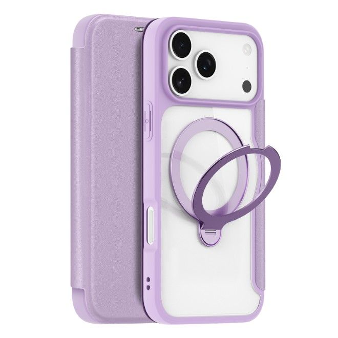 Dux Ducis - iPhone 17 Pro Hülle - Leder Bookcover mit Ring Standfunktion - Skin X Pro 360° Ring Stand Series - purpur
