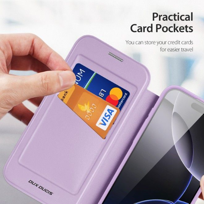 Dux Ducis - iPhone 17 Pro Hülle - Leder Bookcover mit Ring Standfunktion - Skin X Pro 360° Ring Stand Series - purpur