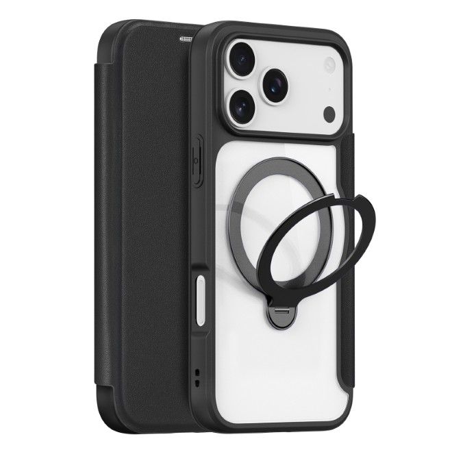 Dux Ducis - iPhone 17 Pro Max Hülle - Leder Bookcover mit Ring Standfunktion - Skin X Pro 360° Ring Stand Series - schwarz