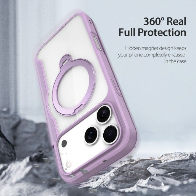 Dux Ducis - iPhone 17 Pro Max Hülle - Leder Bookcover mit Ring Standfunktion - Skin X Pro 360° Ring Stand Series - purpur