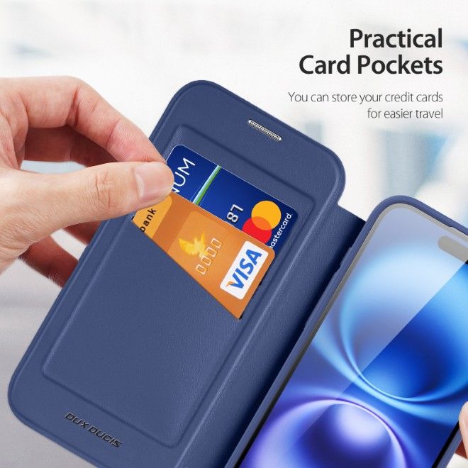 Dux Ducis - iPhone 17 Hülle - Leder Bookcover - MagSafe - Skin X Pro Series - blau