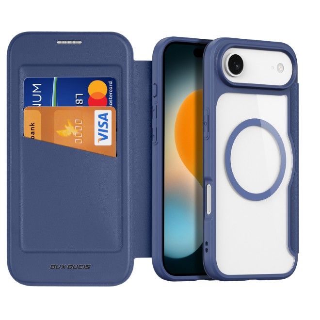 Dux Ducis - iPhone Air Hülle - Leder Bookcover - MagSafe - Skin X Pro Series - blau