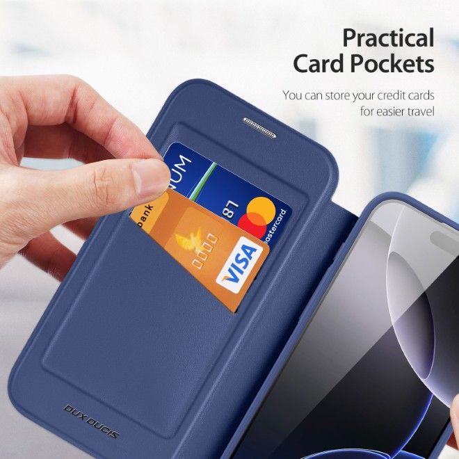 Dux Ducis - iPhone 17 Pro Max Hülle - Leder Bookcover - MagSafe - Skin X Pro Series - blau