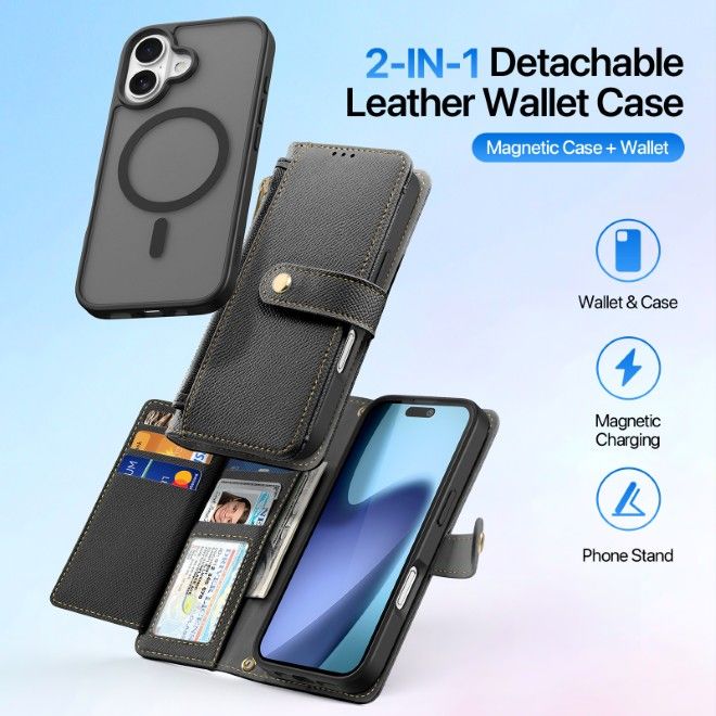 Dux Ducis - iPhone 17 Hülle - Kunstleder Bookcover - MagSafe kompatibel - Lawa Series - schwarz