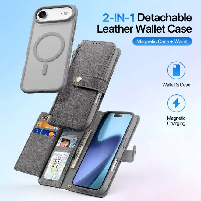 Dux Ducis - iPhone Air Hülle - Kunstleder Bookcover - MagSafe kompatibel - Lawa Series - grau