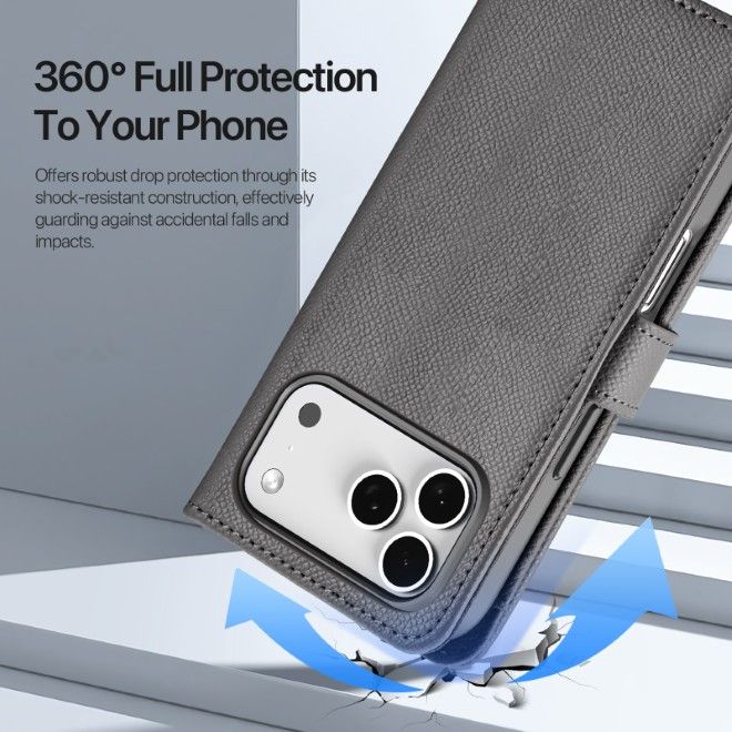 Dux Ducis - iPhone 17 Pro Max Hülle - Kunstleder Bookcover - MagSafe kompatibel - Lawa Series - grau