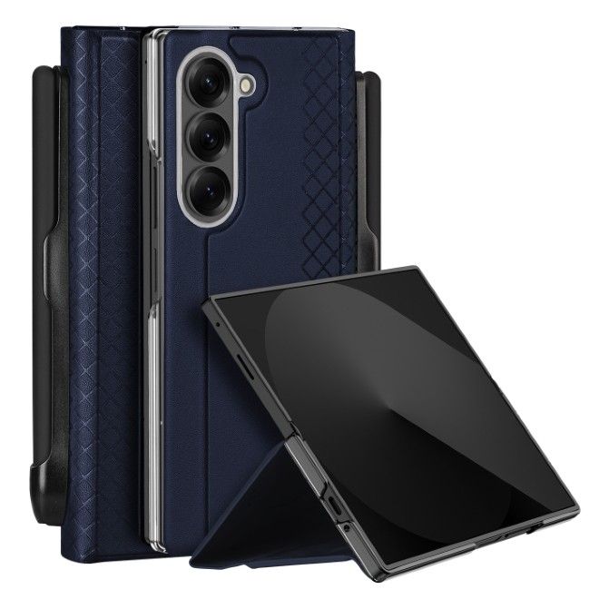 Dux Ducis - Samsung Galaxy Z Fold7 Hülle - Leder Case - mit Stifthalterung - Bril Penholder Series - blau