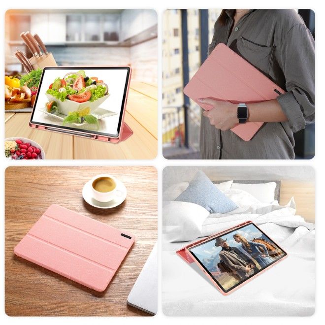 Dux Ducis - Samsung Galaxy Tab S10 FE+ Hülle - Leder Smart Flip Case - Domo Series - pink