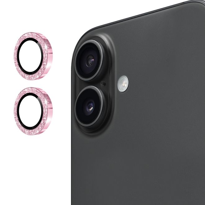 Enkay - iPhone 17 Kamera Glas - Glitter Metall Ring - rosa