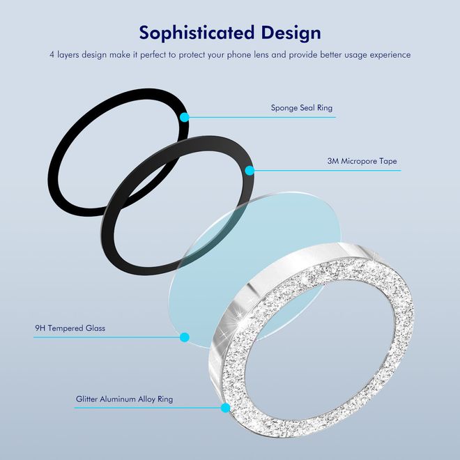 Enkay - iPhone Air Kamera Glas - Glitter Metall Ring - silber