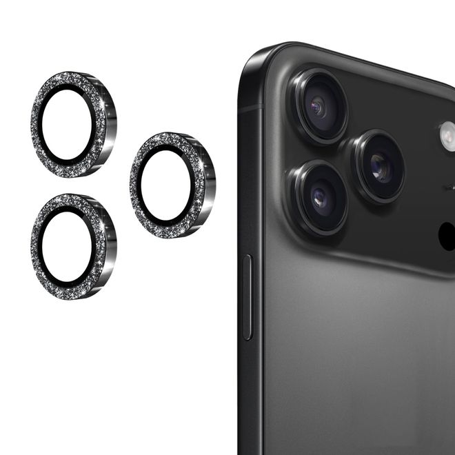 Enkay - iPhone 17 Pro / 17 Pro Max Kamera Glas - Glitter Metall Ring - schwarz