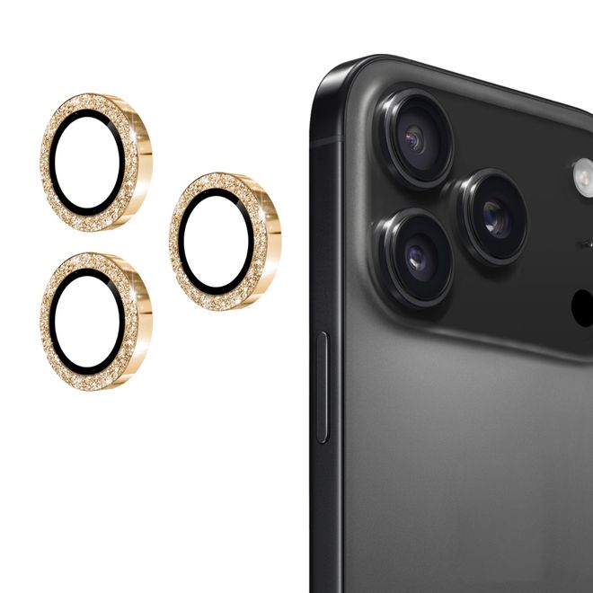Enkay - iPhone 17 Pro / 17 Pro Max Kamera Glas - Glitter Metall Ring - gold