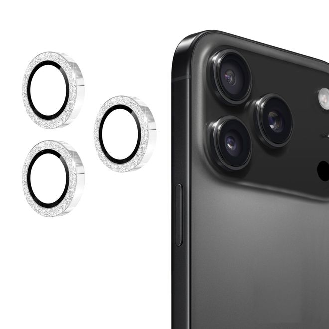 Enkay - iPhone 17 Pro / 17 Pro Max Kamera Glas - Glitter Metall Ring - silber