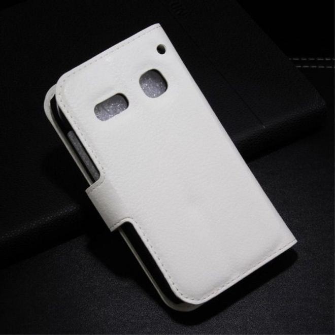 Alcatel One Touch Pop C3 Elegante Leder Case Hülle mit Standfunktion und Litchitextur - weiss