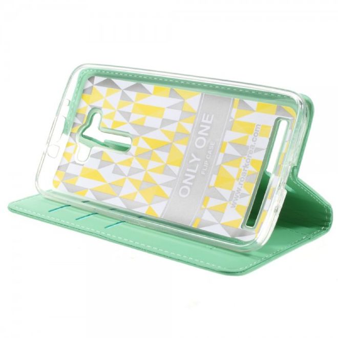 Roar Korea - Asus Zenfone 2 Laser 5.5 Case - Leder Flip Hülle - mit Standfunktion - cyan