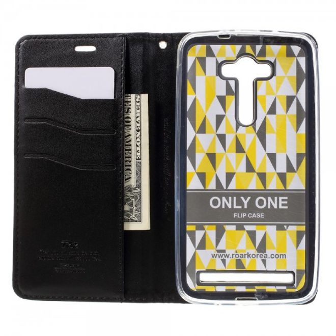 Roar Korea - Asus Zenfone 2 Laser 5.5 Case - Leder Flip Hülle - mit Standfunktion - schwarz