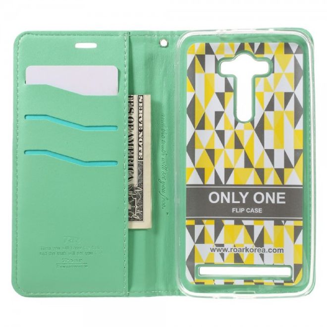 Roar Korea - Asus Zenfone 2 Laser 5.5 Case - Leder Flip Hülle - mit Standfunktion - cyan
