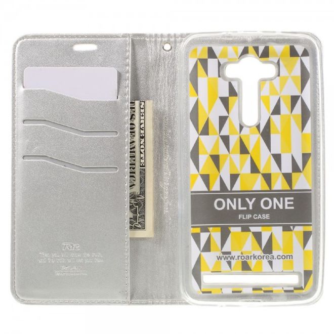 Roar Korea - Asus Zenfone 2 Laser 5.5 Case - Leder Flip Hülle - mit Standfunktion - weiss