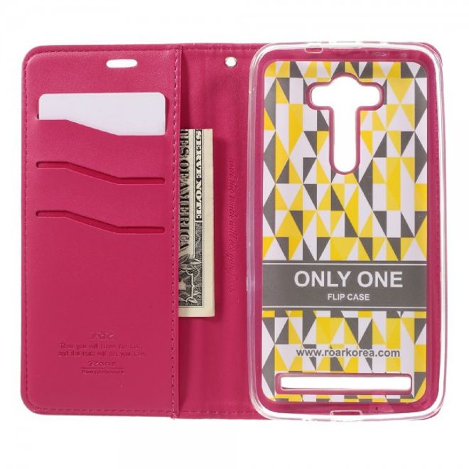 Roar Korea - Asus Zenfone 2 Laser 5.5 Case - Leder Flip Hülle - mit Standfunktion - rosa
