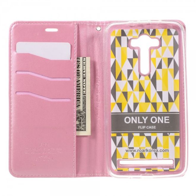 Roar Korea - Asus Zenfone 2 Laser 5.5 Case - Leder Flip Hülle - mit Standfunktion - pink