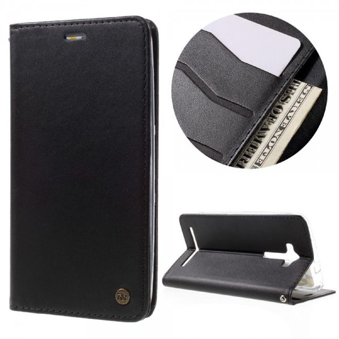 Roar Korea - Asus Zenfone 2 Laser 5.5 Case - Leder Flip Hülle - mit Standfunktion - schwarz