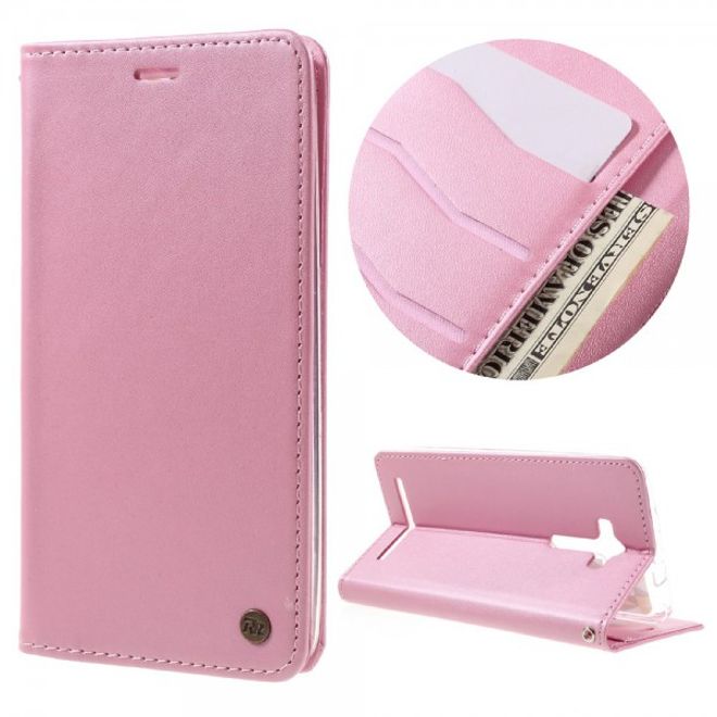 Roar Korea - Asus Zenfone 2 Laser 5.5 Case - Leder Flip Hülle - mit Standfunktion - pink