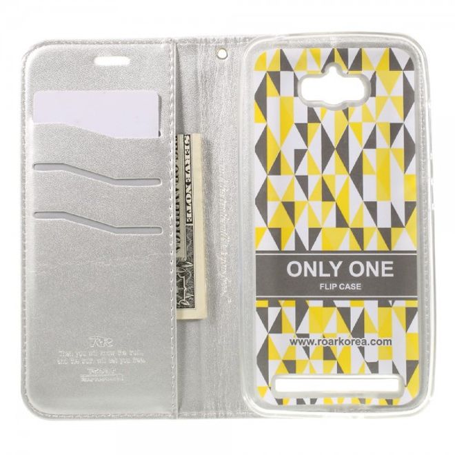 Roar Korea - Asus Zenfone Max Case - Leder Flip Hülle - mit Standfunktion - silber