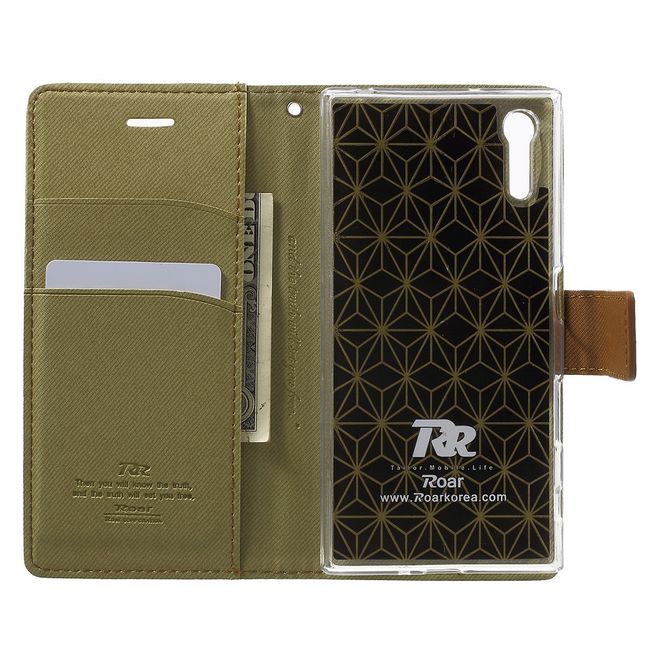 Roar Korea - Hülle für Sony Xperia XZ/XZs - Case aus Leder - Twill Grain Series - khakifarben