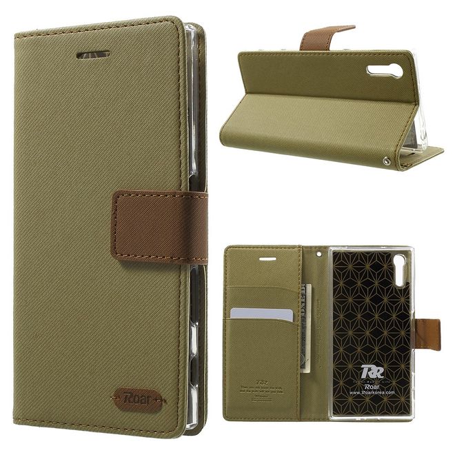 Roar Korea - Hülle für Sony Xperia XZ/XZs - Case aus Leder - Twill Grain Series - khakifarben