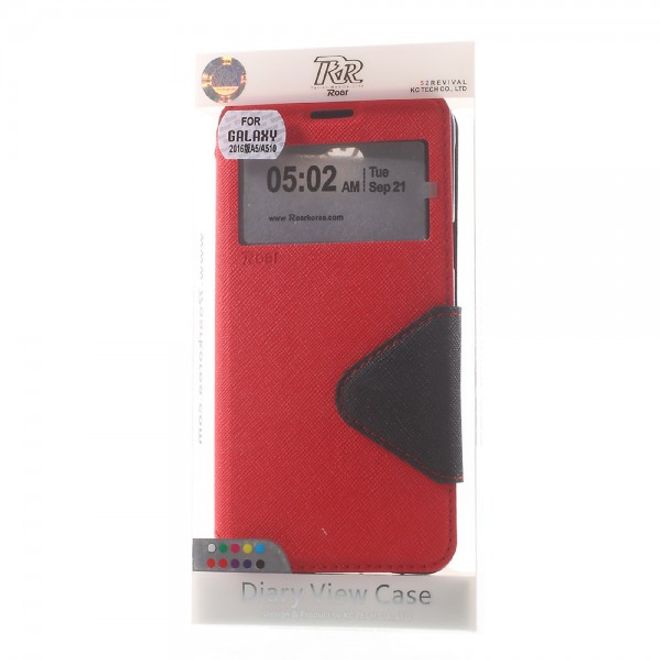 Samsung Galaxy A5 (2016) Roar Korea Diary View Series Leder Case Hülle mit kleinem Fenster - rot