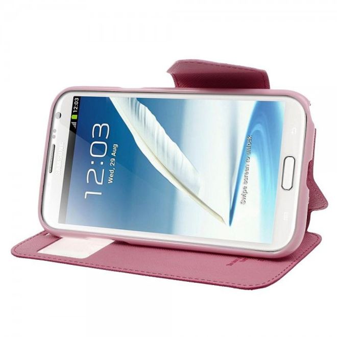 Samsung Galaxy Note 2 Roar Korea Diary View Series Leder Cover Handyhülle mit kleinem Fenster - rosa