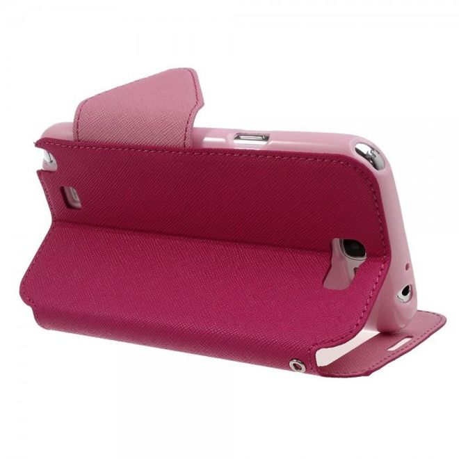 Samsung Galaxy Note 2 Roar Korea Diary View Series Leder Cover Handyhülle mit kleinem Fenster - rosa