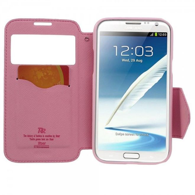 Samsung Galaxy Note 2 Roar Korea Diary View Series Leder Cover Handyhülle mit kleinem Fenster - rosa
