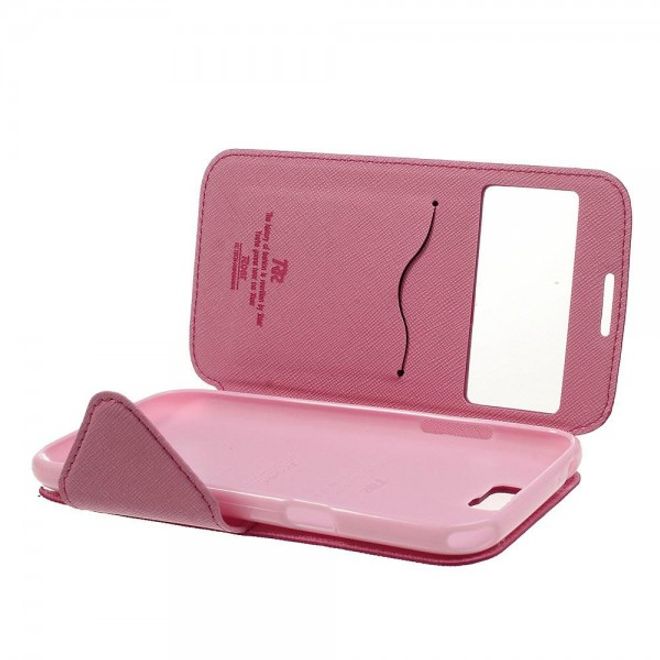 Samsung Galaxy Note 2 Roar Korea Diary View Series Leder Cover Handyhülle mit kleinem Fenster - rosa