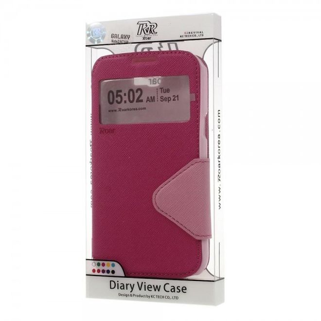 Samsung Galaxy Note 2 Roar Korea Diary View Series Leder Cover Handyhülle mit kleinem Fenster - rosa