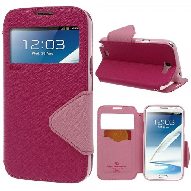 Samsung Galaxy Note 2 Roar Korea Diary View Series Leder Cover Handyhülle mit kleinem Fenster - rosa