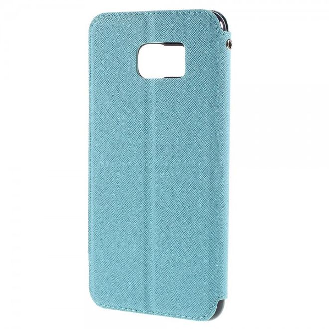 Galaxy S6 Edge Plus Roar Korea Modische Leder Case Hülle mit kleinem Fenster - hellblau