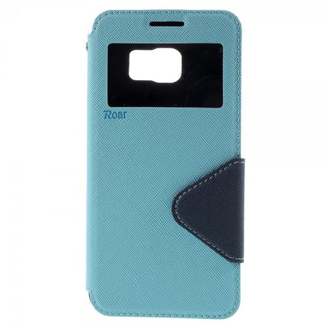 Galaxy S6 Edge Plus Roar Korea Modische Leder Case Hülle mit kleinem Fenster - hellblau