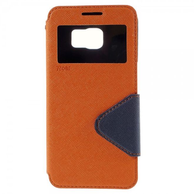 Galaxy S6 Edge Plus Roar Korea Modische Leder Case Hülle mit kleinem Fenster - orange
