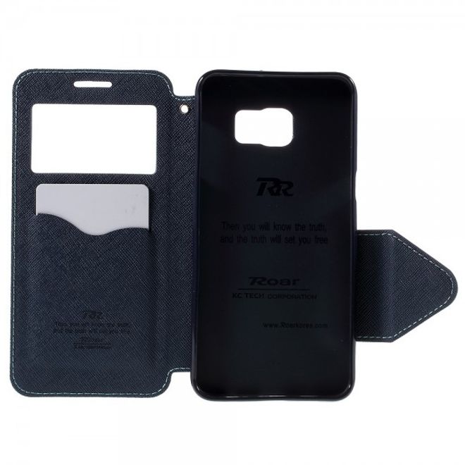 Galaxy S6 Edge Plus Roar Korea Modische Leder Case Hülle mit kleinem Fenster - hellblau