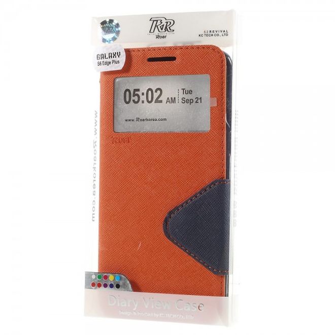 Galaxy S6 Edge Plus Roar Korea Modische Leder Case Hülle mit kleinem Fenster - orange